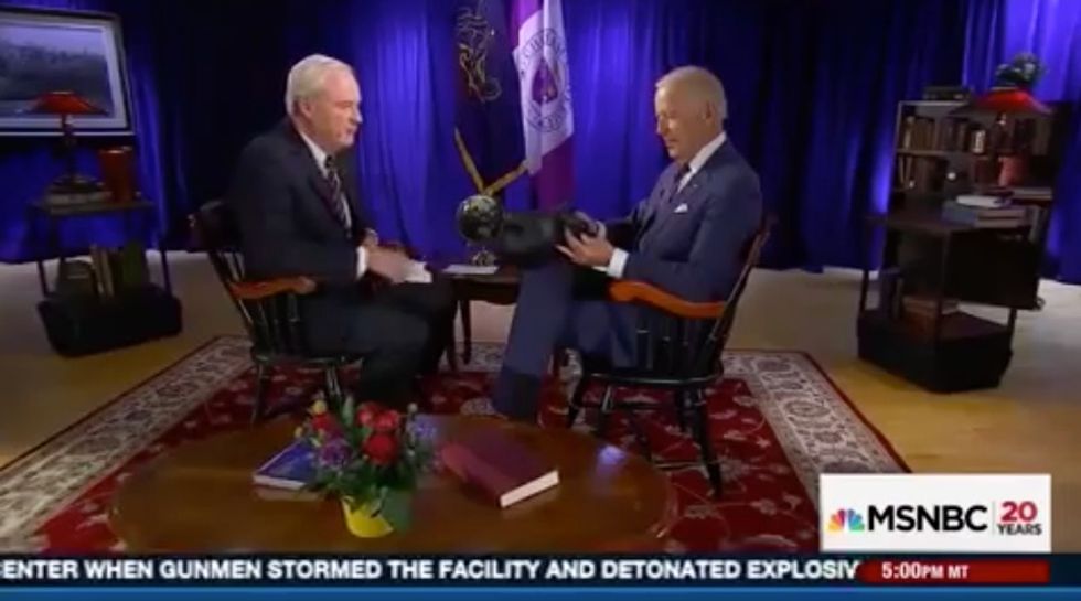 Chris Matthews gives Biden boxing gloves so he can take Trump 'behind the gym