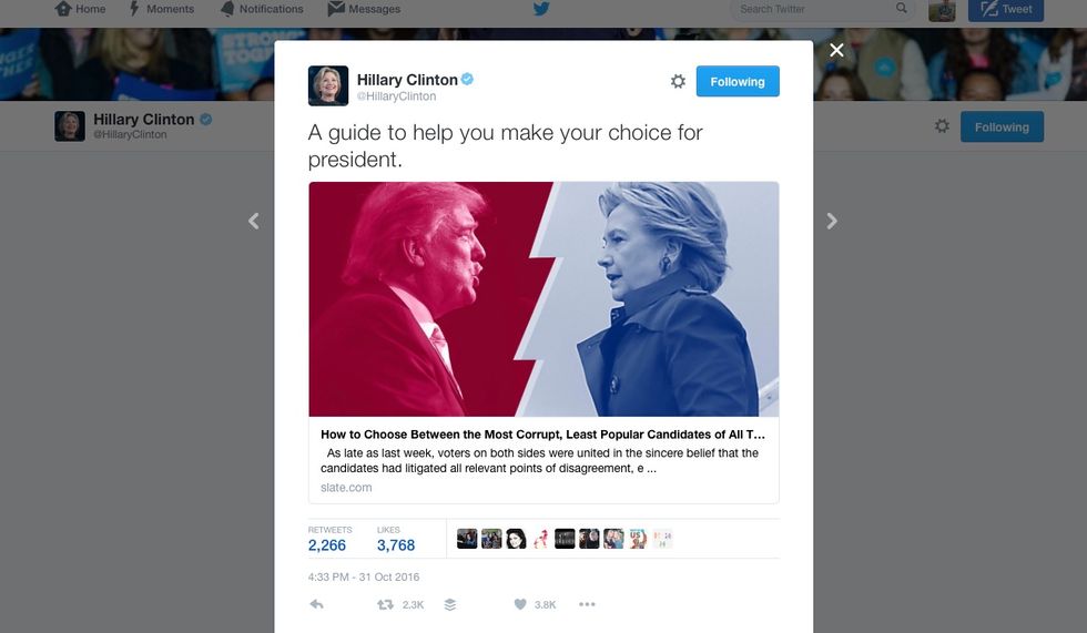 Team Clinton tweets guide to choosing between 'most corrupt, least popular candidates