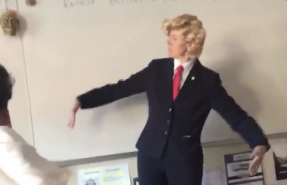 Teacher caught on video dancing to 'F*** Donald Trump' in class while in Trump Halloween costume