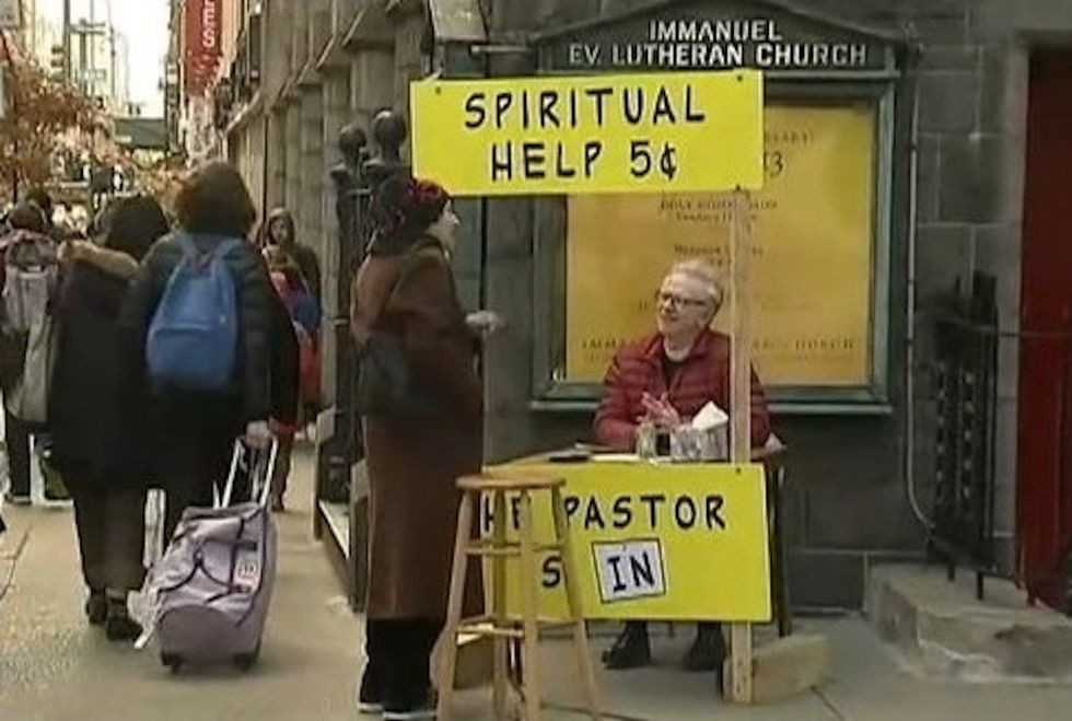 Pastor takes page from 'Peanuts' to minister on New York City street