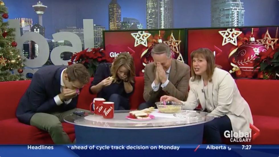 'It burns!': News anchors literally gag over co-host’s special Christmas dip