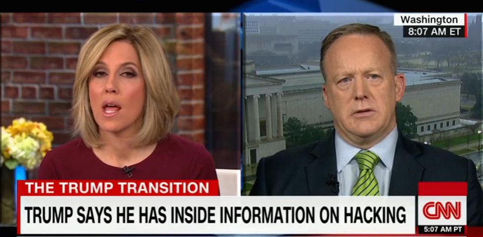 Trump spokesman Sean Spicer fires back at CNN host when questioned about Russian hacking report