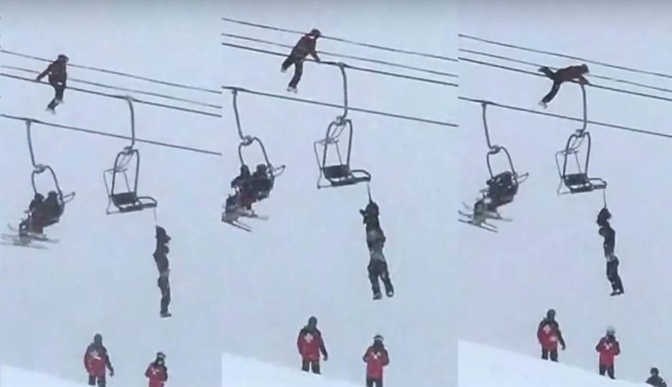 As unconscious skier hangs by neck from chairlift, one guy with the right stuff has 'eureka moment