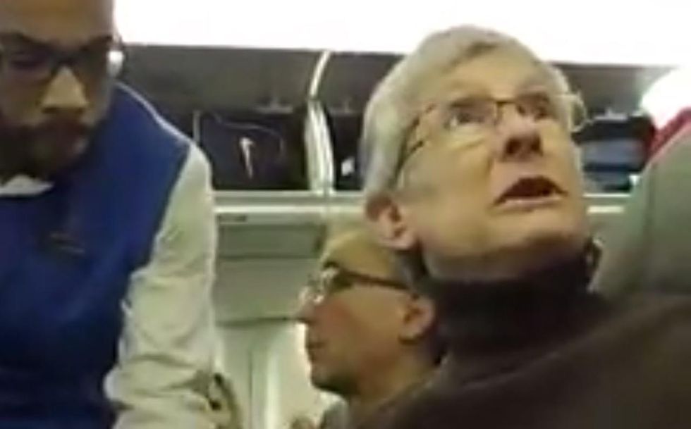 Unhinged woman goes off on Trump supporter on airplane. Cabin cheers what happens to her.