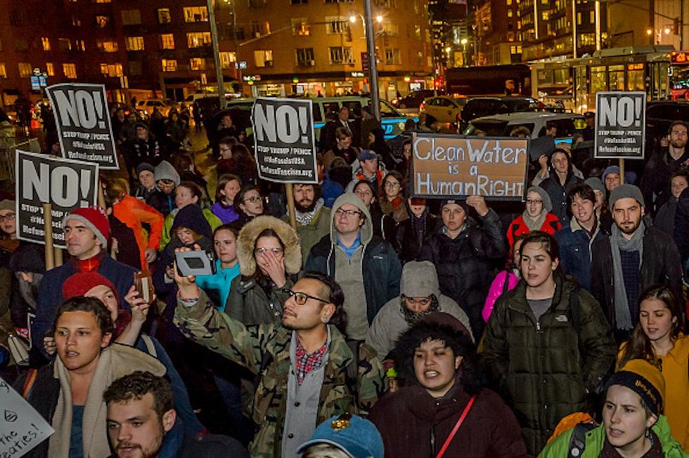 Hundreds gather near Trump Tower to protest pipeline executive orders