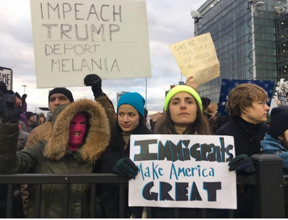 Protest breaks out at JFK airport after refugees detained due to Trump's immigration ban