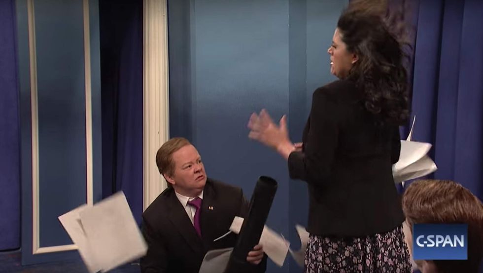 Watch: Melissa McCarthy brings the 'new spicey' and a leaf blower to Sean Spicer spoof on 'SNL