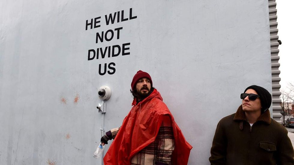 Shia LaBeouf's live-stream protest shut down for 'using this to divide people even more