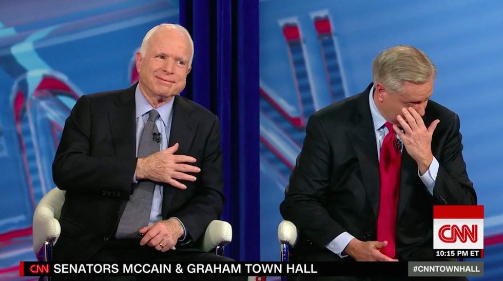 ‘I feel like I'm on Oprah now’: John McCain, Lindsey Graham share touching moment during town hall