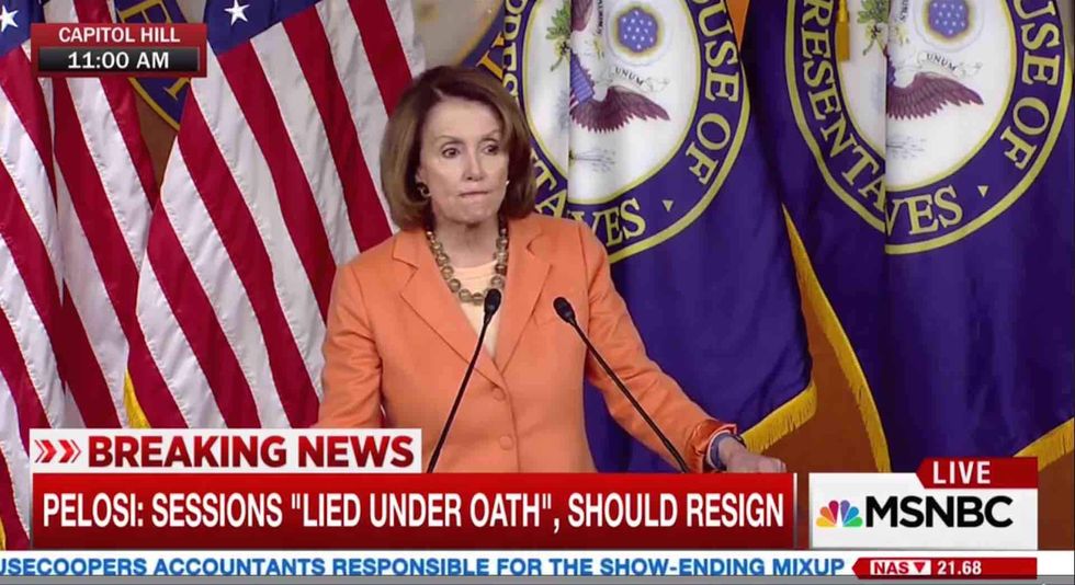 Reporter asks Pelosi if Democrats are 'consistent' with Jeff Sessions, Loretta Lynch controversies