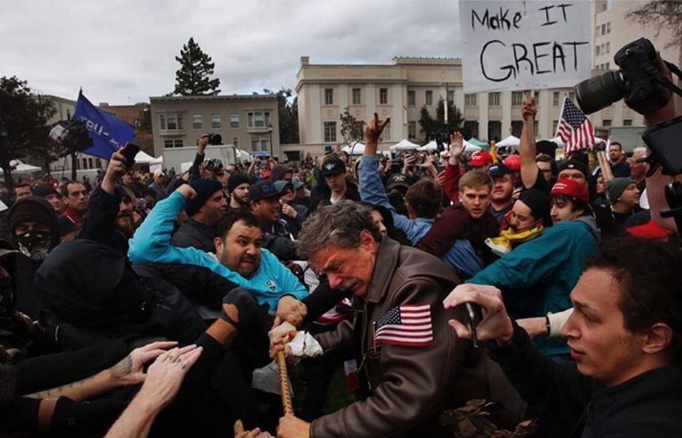 Violent protesters beat pro-Trump demonstrators at Calif. rally, burn American flags & free speech signs