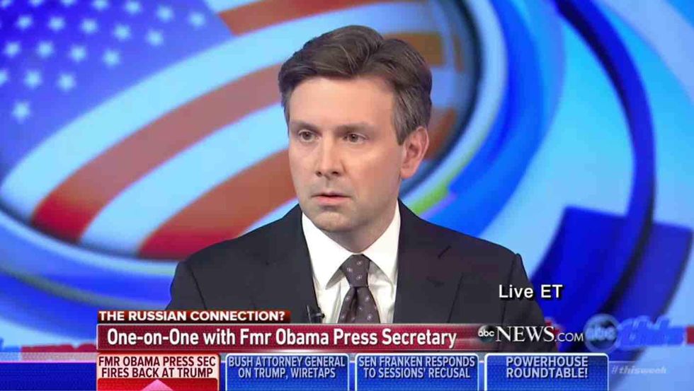 Josh Earnest squirms when ABC host asks if he can 'categorically deny' wiretapping claims