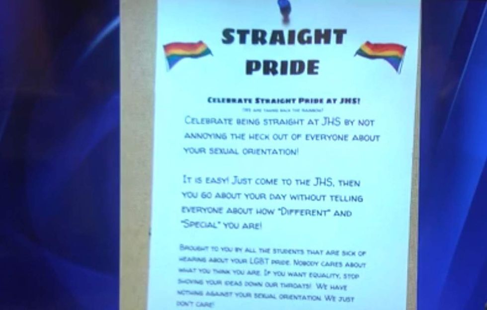 Straight Pride' fliers posted in HS quickly taken down; student behind message speaks out