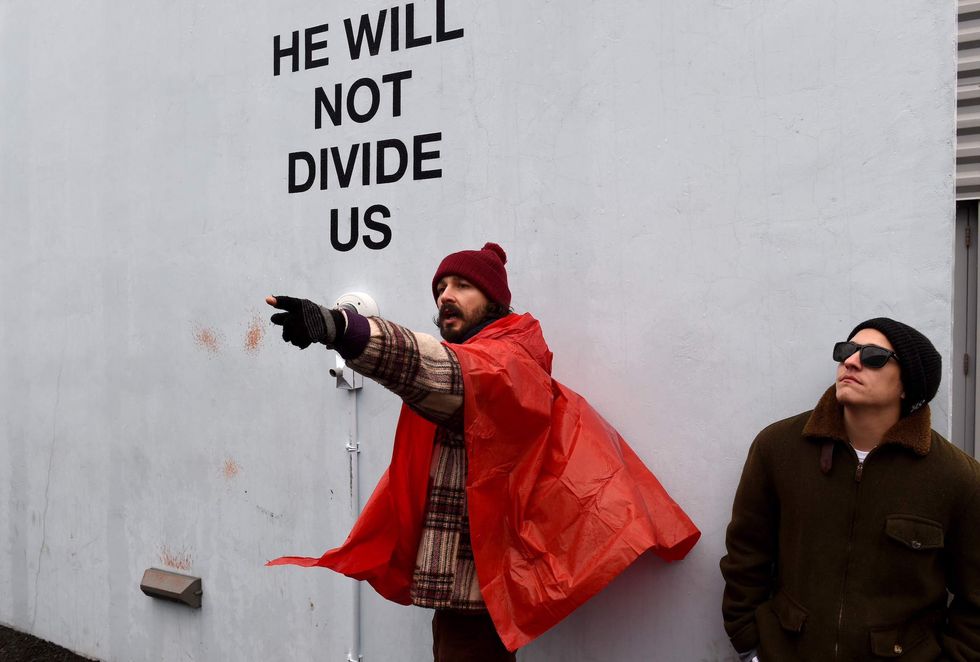 Shia LeBeouf raised secret flag to protest Trump. See what pro-Trump Americans replaced it with.