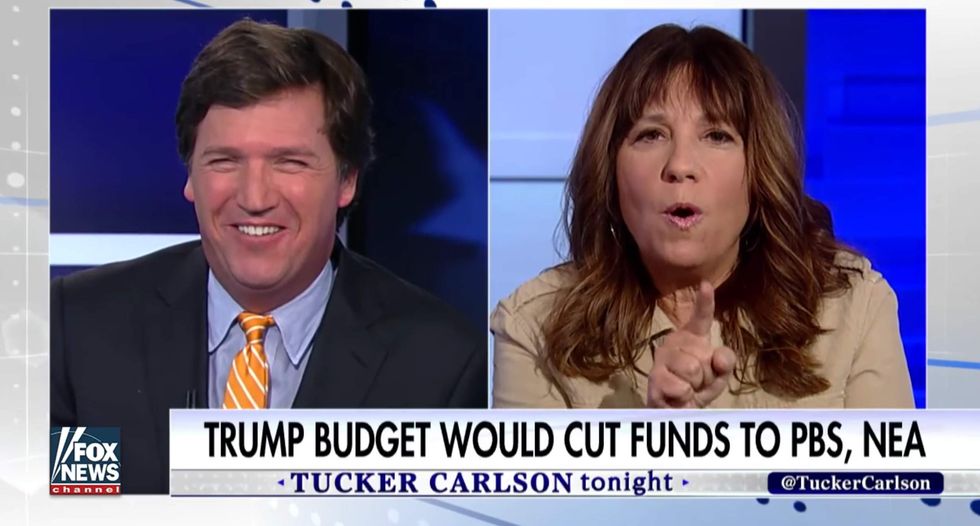 Watch: Tucker Carlson laughs at liberal women upset over Trump's budget cuts to public arts