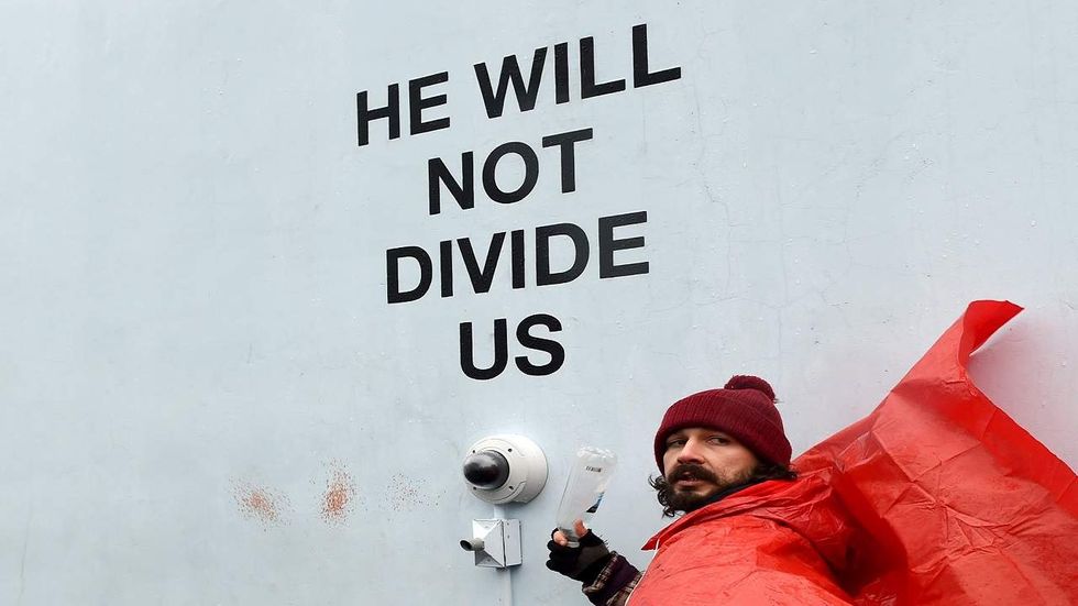Shia LaBeouf's anti-Trump protest moves across the pond