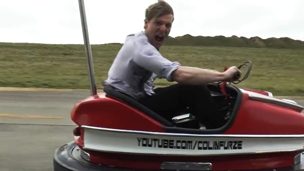 Watch: British inventor flies down roadway in world’s fastest bumper car