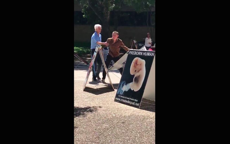 Watch: Texas State University student destroys pro-life display, yells obscenities at activist