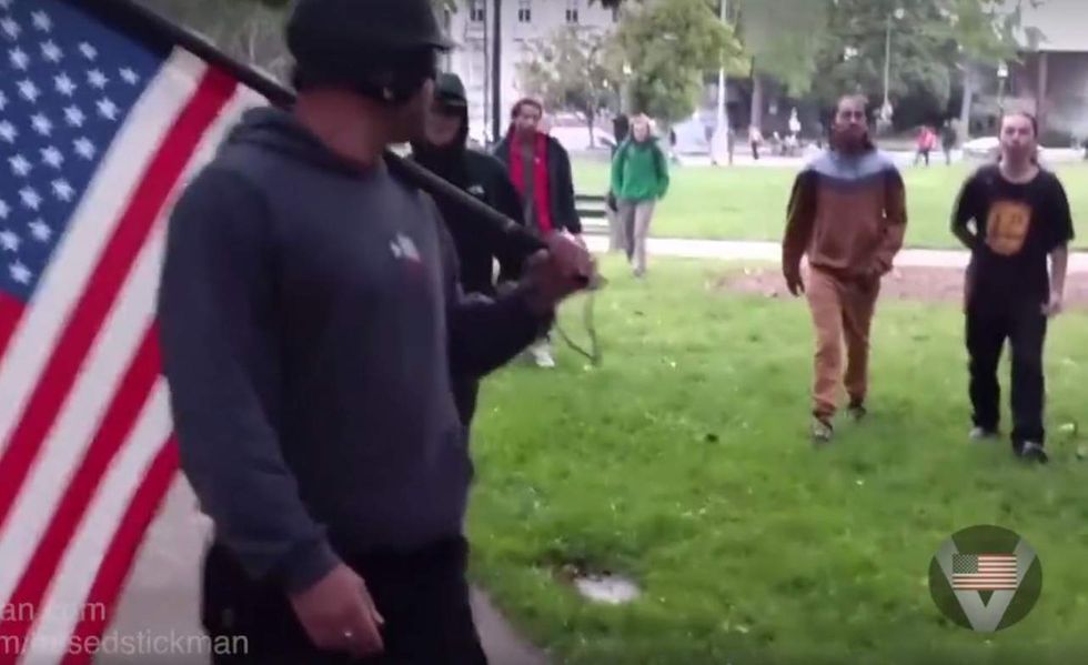 Left-wing Berkeley thugs threaten man holding US flag. They quickly learn it was a bad decision.