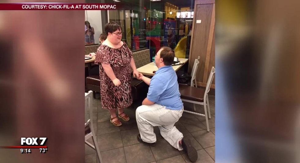 ‘He's kind of like my Prince Charming’: Couple with Down syndrome gets engaged at Chick-fil-A