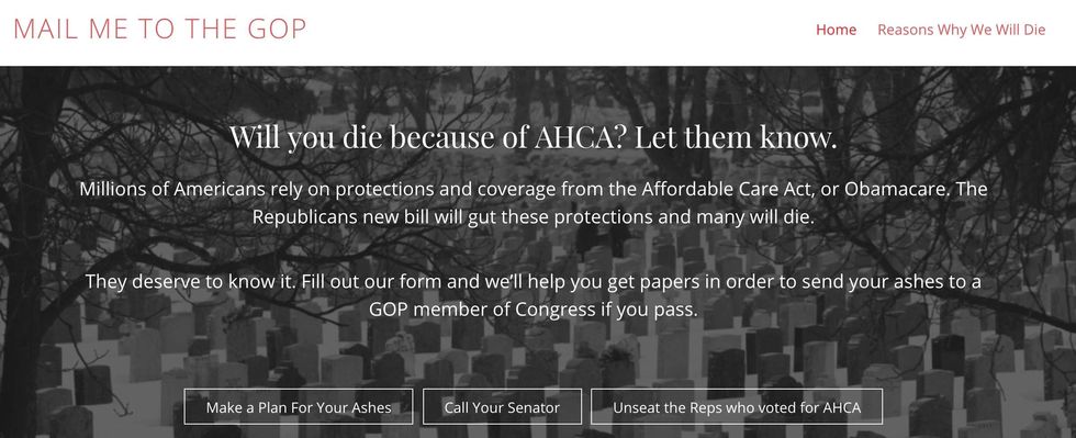 Liberal creates service that will mail your ashes to a GOP congressman if you die because of AHCA