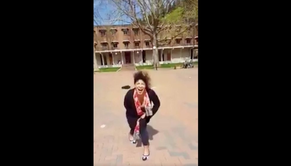 Liberal college snowflake has epic screaming meltdown after she sees pro-Trump sign on campus (Video)
