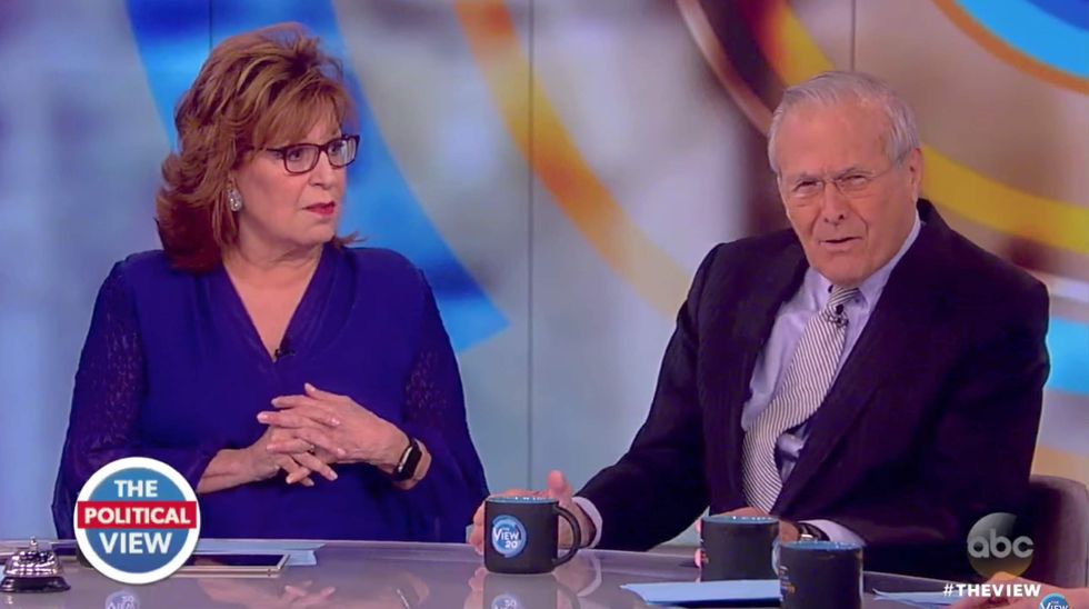 Watch: It takes just two words for Donald Rumsfeld to hilariously shut down liberal Joy Behar