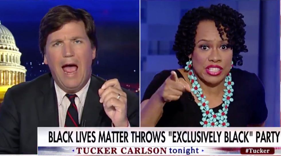 Tucker Carlson cuts the mic of Black Lives Matter activist yelling about white racism
