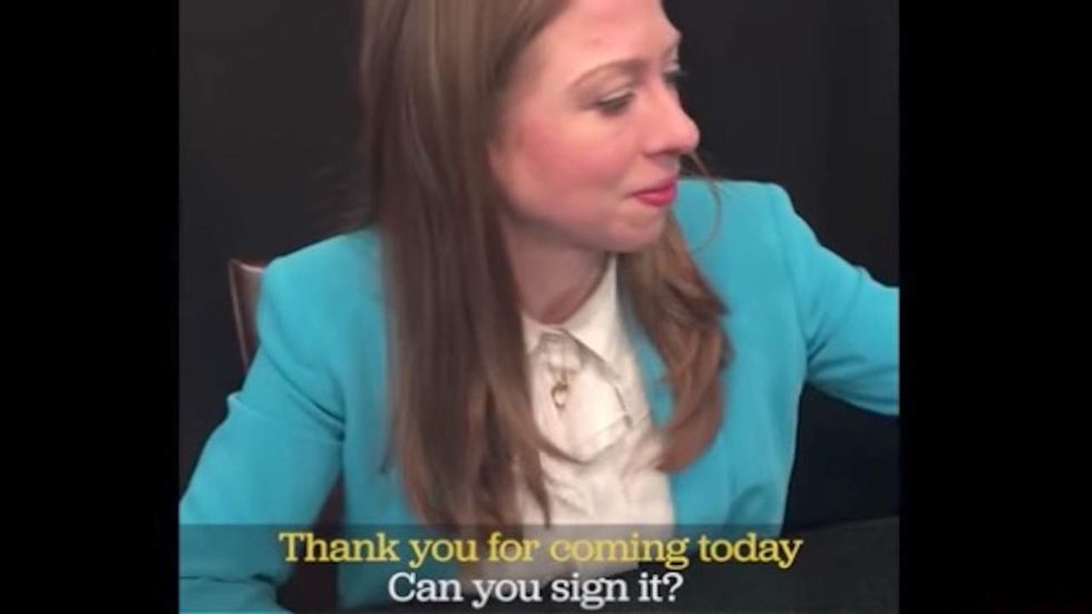 Watch: Chelsea Clinton is asked to sign 'She Persisted' book for Juanita Broaddrick