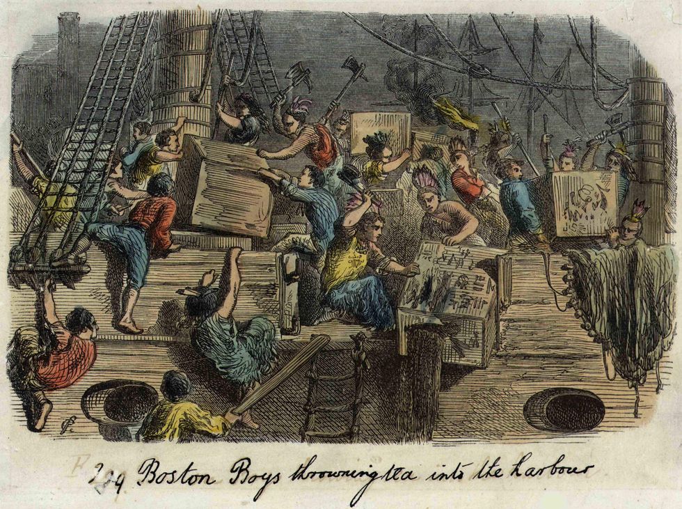 Patriots storm ships in Boston Harbor, hurl tens of thousands of pounds of expensive tea overboard