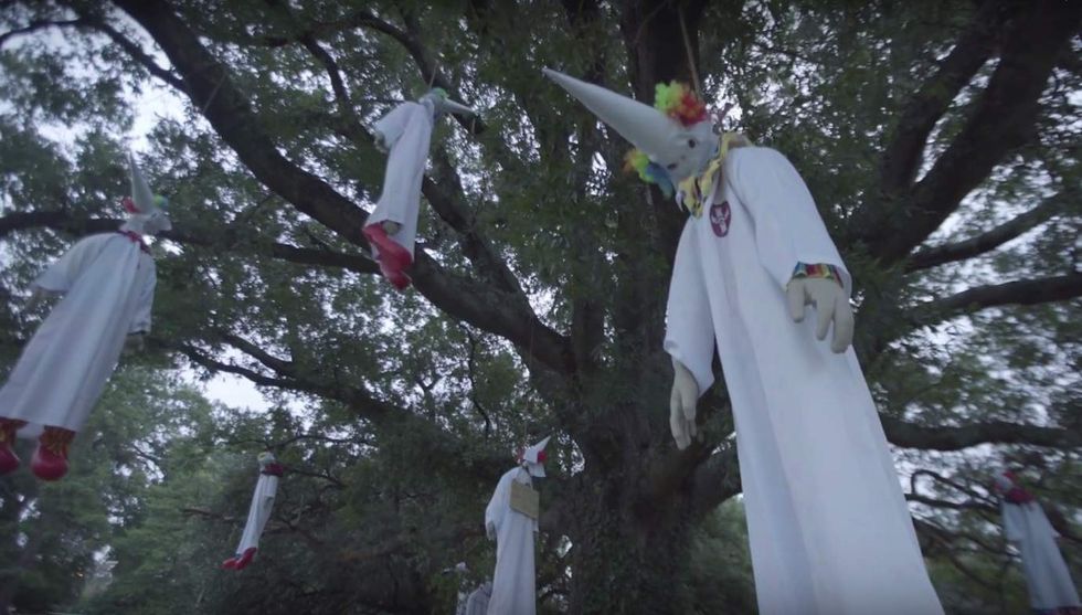 Leftists hang KKK clowns from tree to protest white nationalism—but black leaders aren't applauding