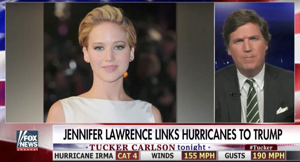 Watch: Tucker Carlson takes Jennifer Lawrence to woodshed for blaming powerful hurricanes on Trump