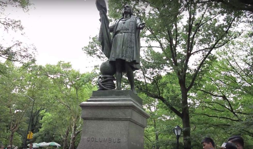 Christopher Columbus statue in NYC vandalized with creepy, spray-painted warning