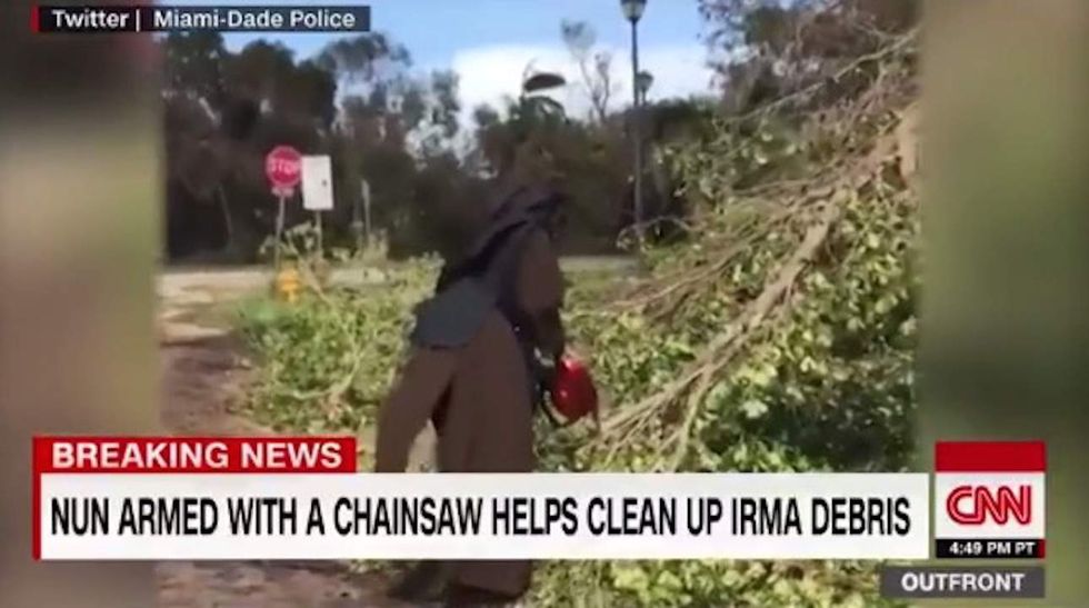 ‘I wanted to help out’: Nun goes viral for taking a chainsaw to Irma debris