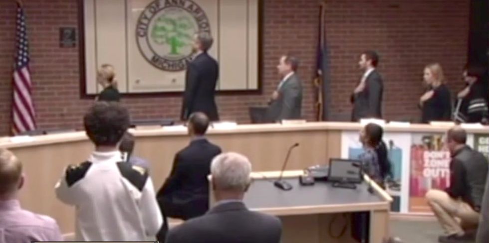 Now city council members are 'taking a knee' during the pledge of allegiance