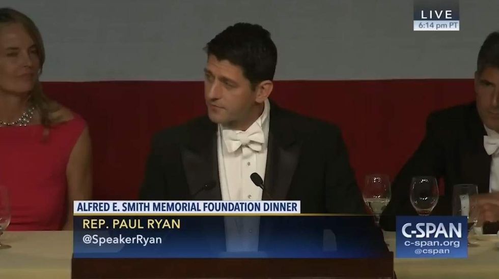 Paul Ryan pokes fun at Trump, Clinton, Schumer, and himself at Catholic charity dinner