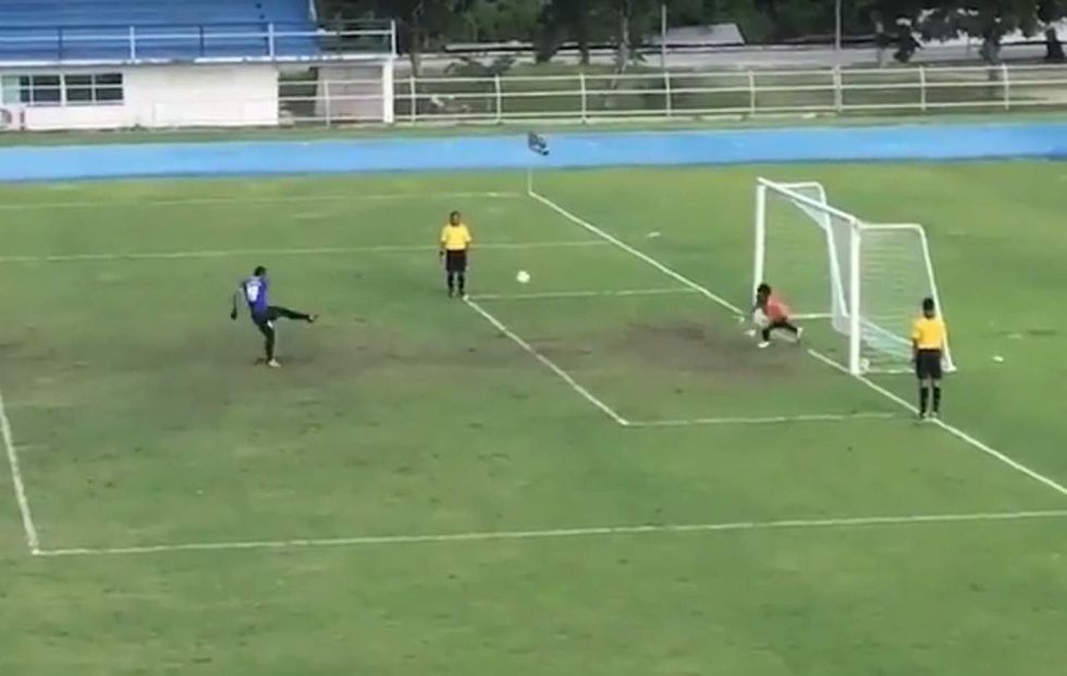 Watch what happens when a soccer goalie celebrates a rare missed penalty shot just a tad too early