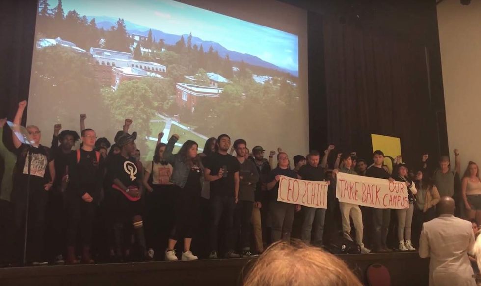 Students who squelch free speech perpetuate fascism they claim to oppose, university president says