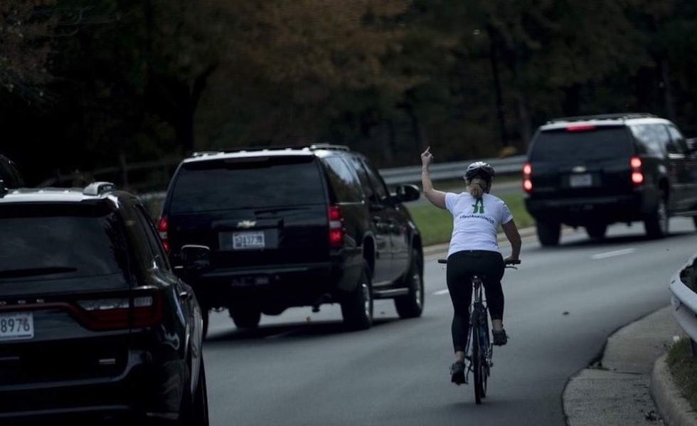 Woman who flipped off Trump and then lost her job gets over $85,000 in GoFundMe pledges