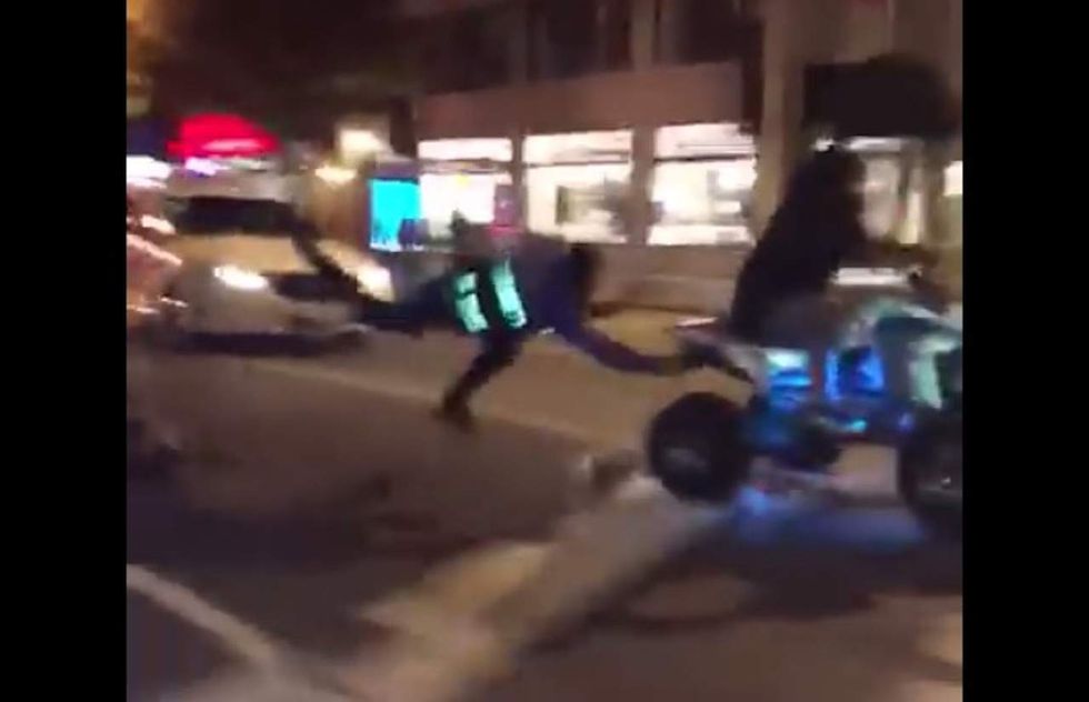 VIDEO: Illegal ATV riders taunt, laugh at cops following them. It gets worse when officer wipes out.