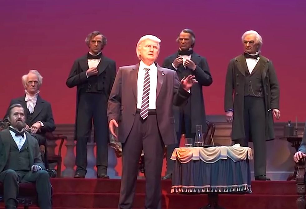 Here's the video of the bizarre ‘protest’ against Disney’s animatronic Trump