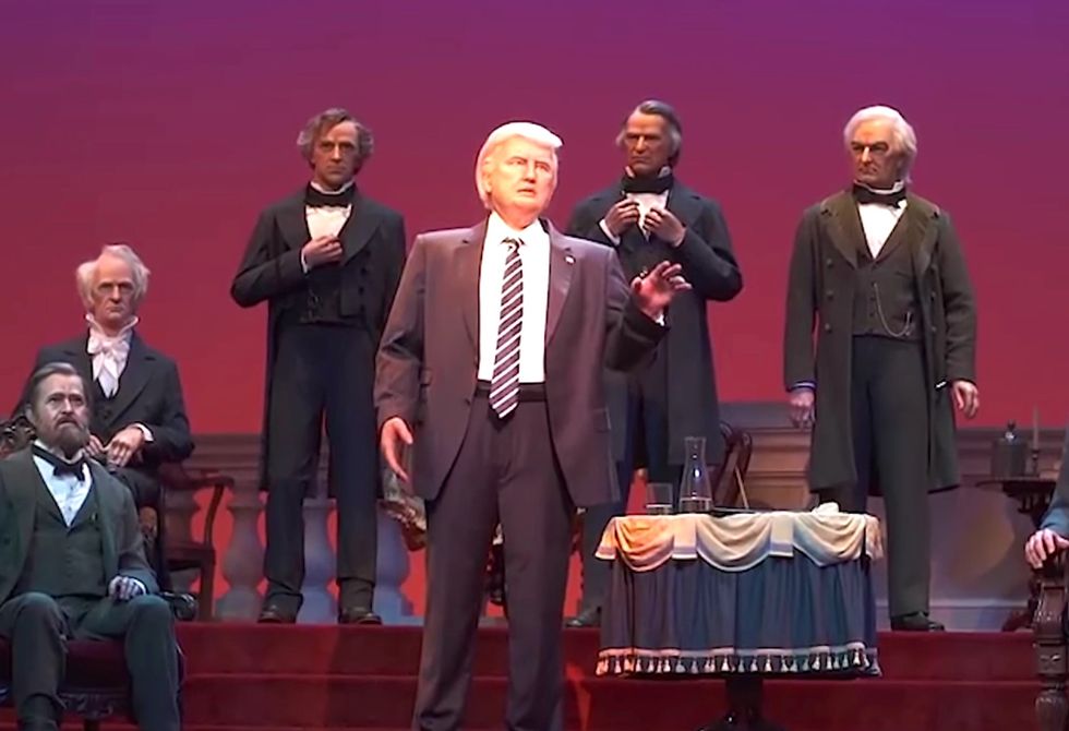Here's the video of the bizarre ‘protest’ against Disney’s animatronic Trump