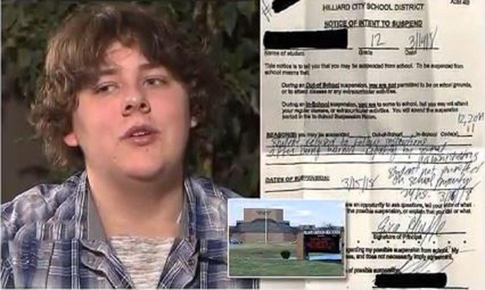 High school suspends student for staying in during walkout