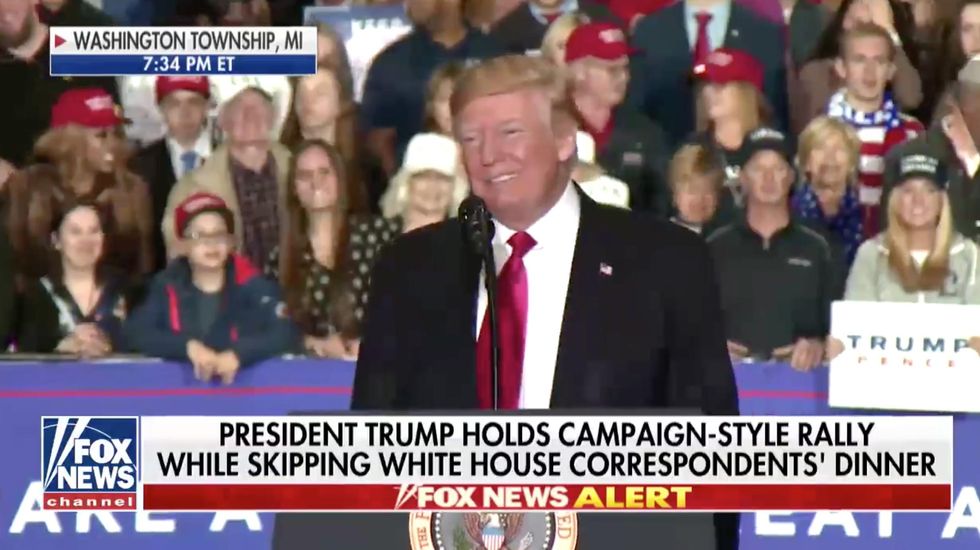 Trump addresses North Korea at Michigan rally. What the crowd chants back leaves Trump speechless.