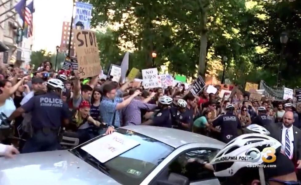 PA-Gov: VP Pence greeted by protest — and a middle finger — as he campaigns for GOP nominee Wagner