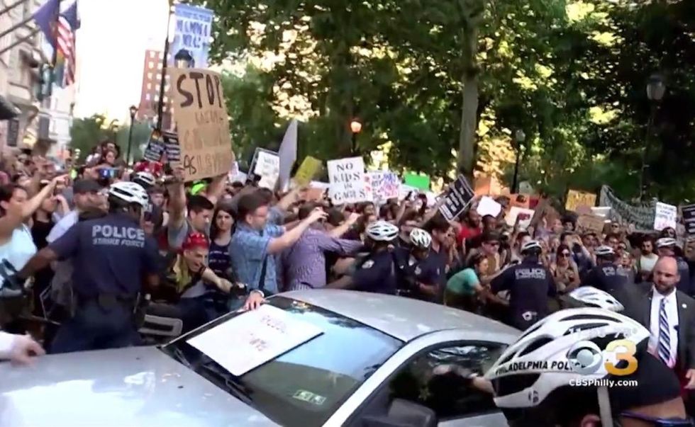 PA-Gov: VP Pence greeted by protest — and a middle finger — as he campaigns for GOP nominee Wagner