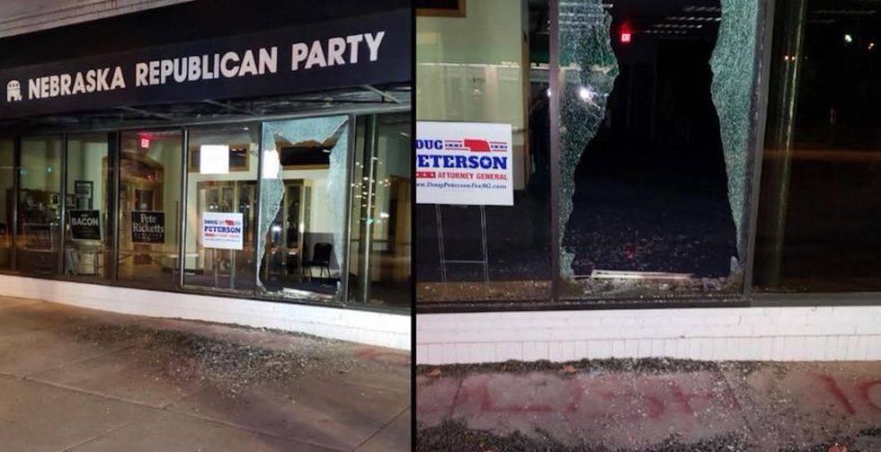 Vandals smash windows, spray-paint 'ABOLISH ICE' on sidewalk at Nebraska GOP headquarters