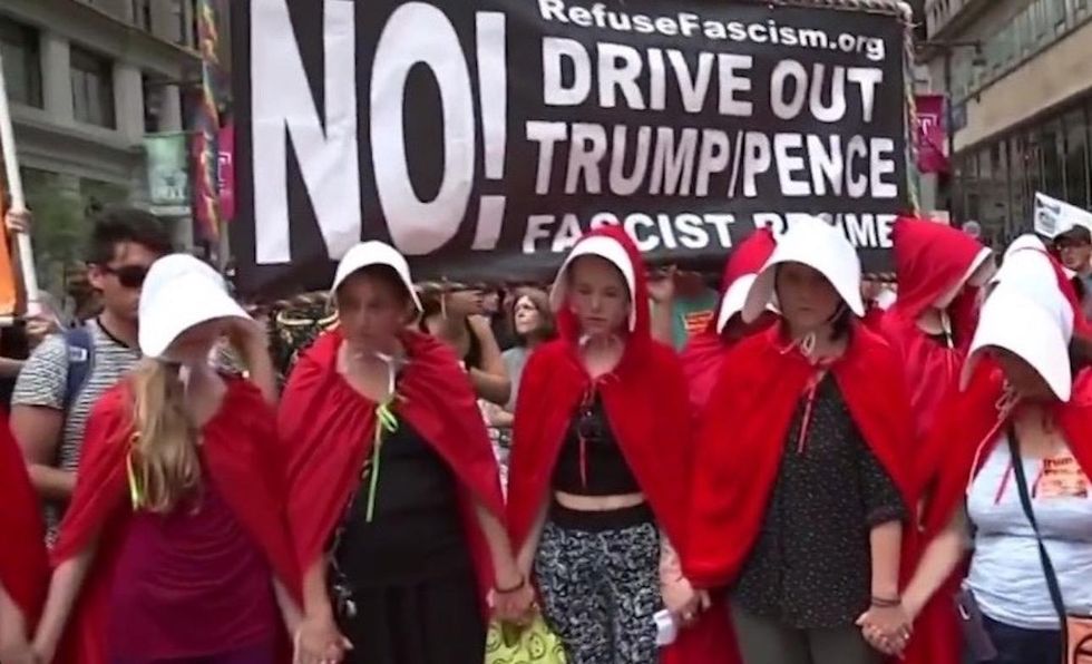 PA-Sen: 'Handmaid's Tale Brigade' greets VP Pence as he raises money for Barletta campaign in Philly