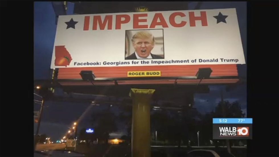 Impeach Trump billboard erected in Georgia. It doesn’t last a day before being yanked down.
