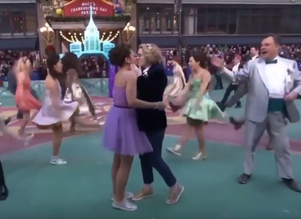 Lesbian kiss shown nationwide during Macy's Thanksgiving Day Parade performance draws cheers, jeers
